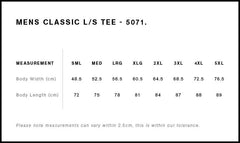AS Colour Classic LS T-Shirt size guide