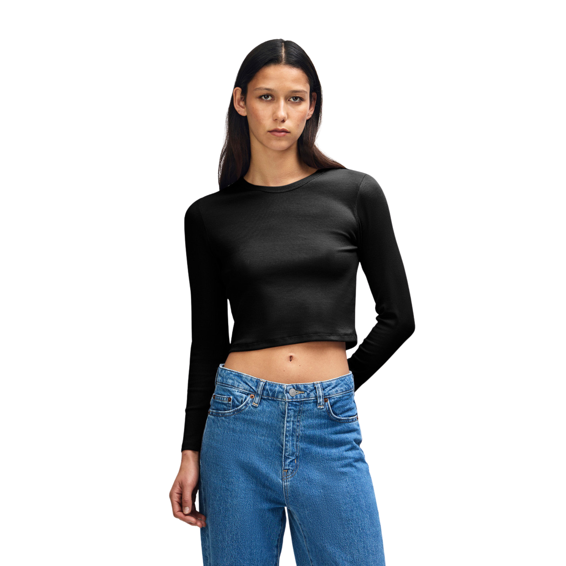 American Apparel Women Long Sleeve Cropped T-Shirt